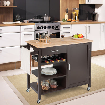 Kitchen Island Cart Rolling Serving Cart Wood Trolley-BrownÂ 