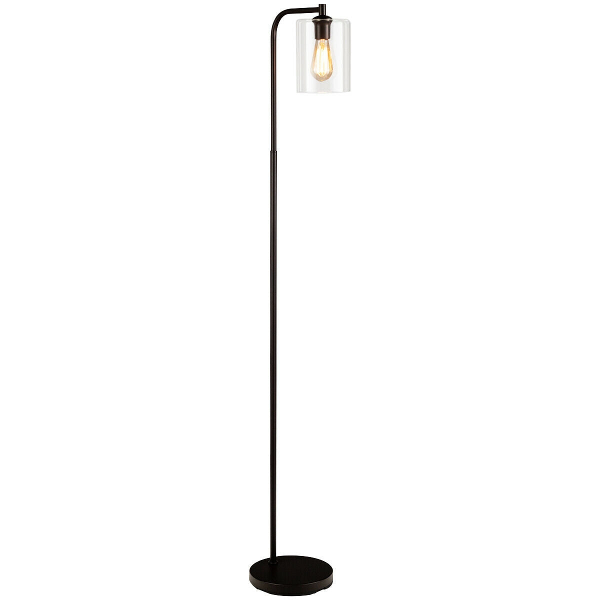 Industrial Floor Lamp with Glass Shade-Black