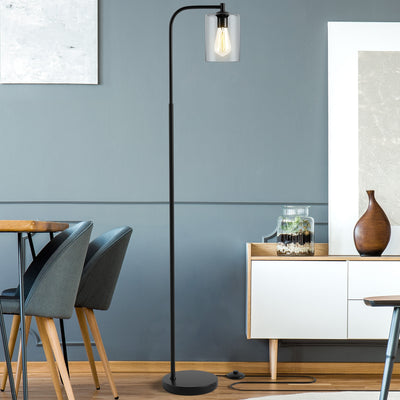 Industrial Floor Lamp with Glass Shade-BlackÂ 