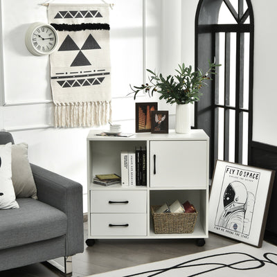 Mobile File Cabinet with Lateral Printer Stand and Storage Shelves-WhiteÂ 
