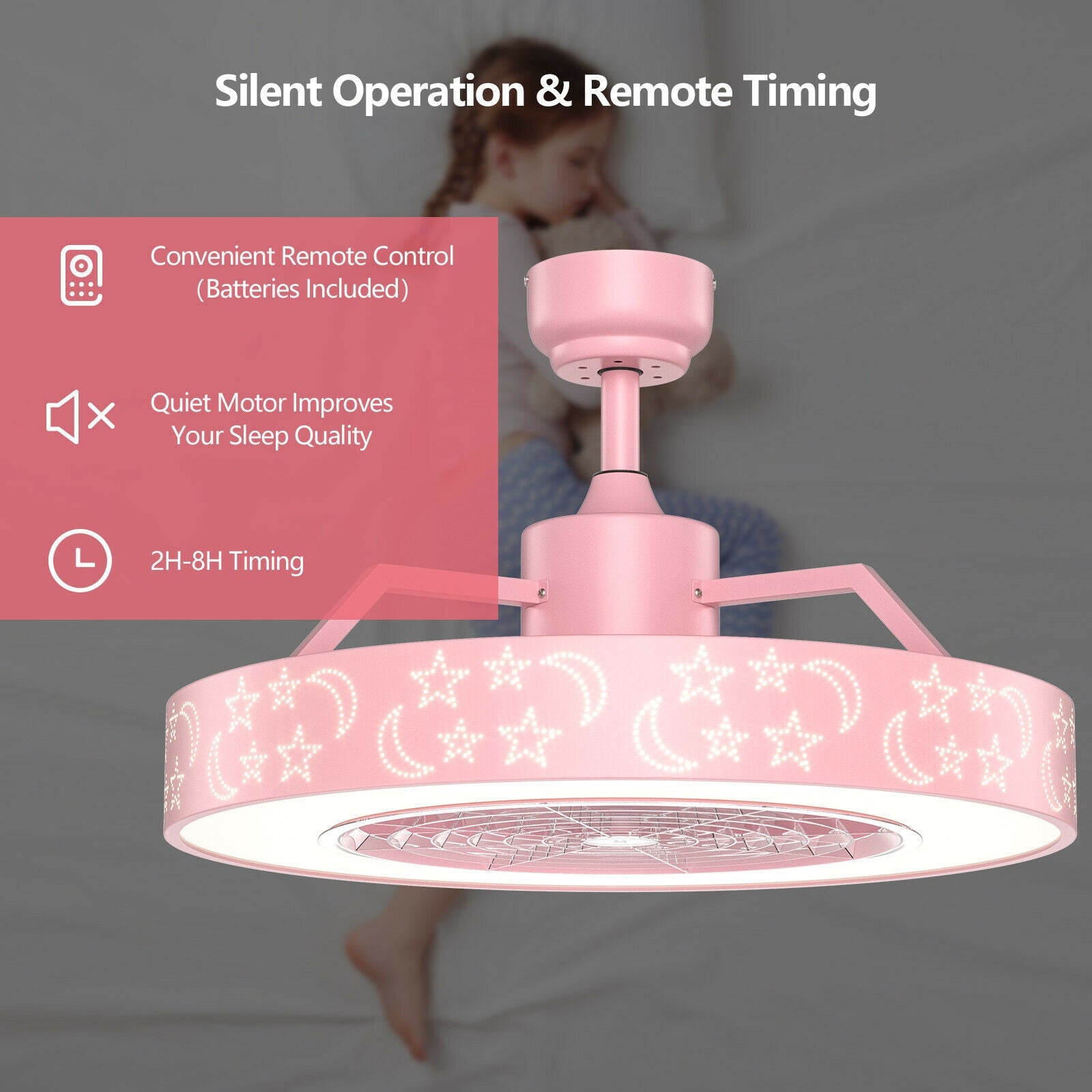 23 Inch Ceiling Fan with LED Light and Remote Control-Pink