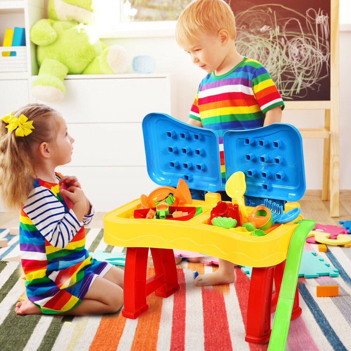 2-in-1 Kids Sand and Water Table Activity Play Table with Accessories