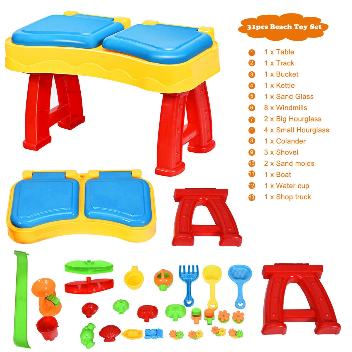 2-in-1 Kids Sand and Water Table Activity Play Table with Accessories