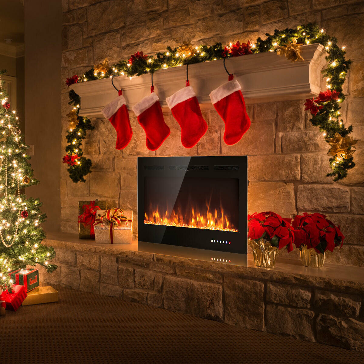 40-Inch Electric Fireplace Recessed with Thermostat