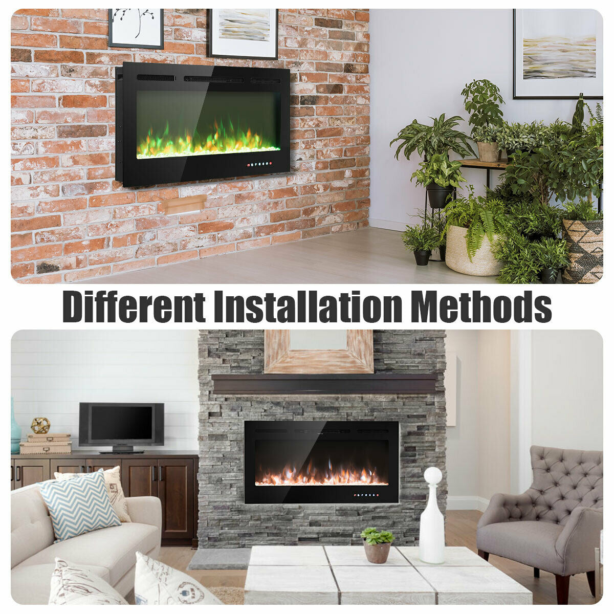 40-Inch Electric Fireplace Recessed with Thermostat