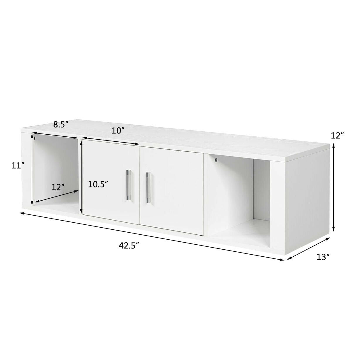 Wall Mounted Floating 2 Door Desk Hutch Storage Shelves-White