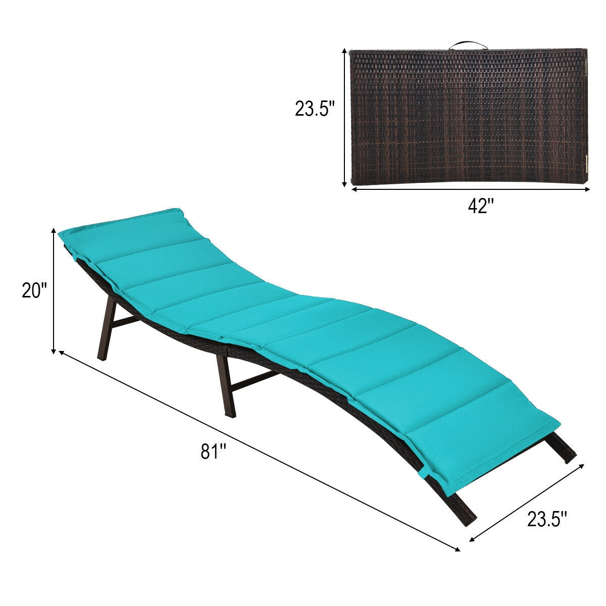 2Pcs Folding Patio Lounger Chair-Turquoise