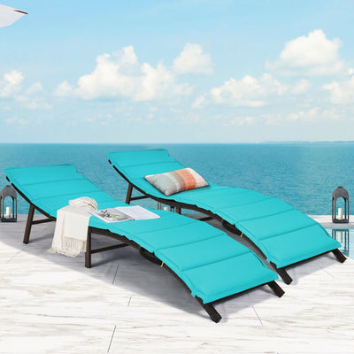 2Pcs Folding Patio Lounger Chair-TurquoiseÂ 
