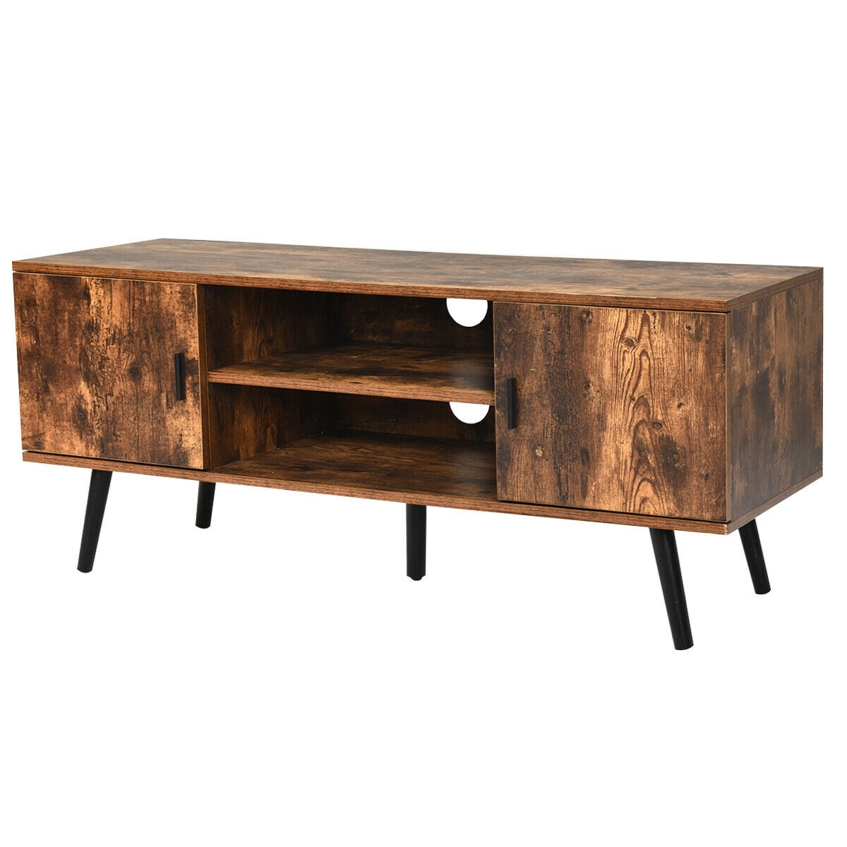 Industrial TV Stand with Storage Cabinets-Rustic Brown