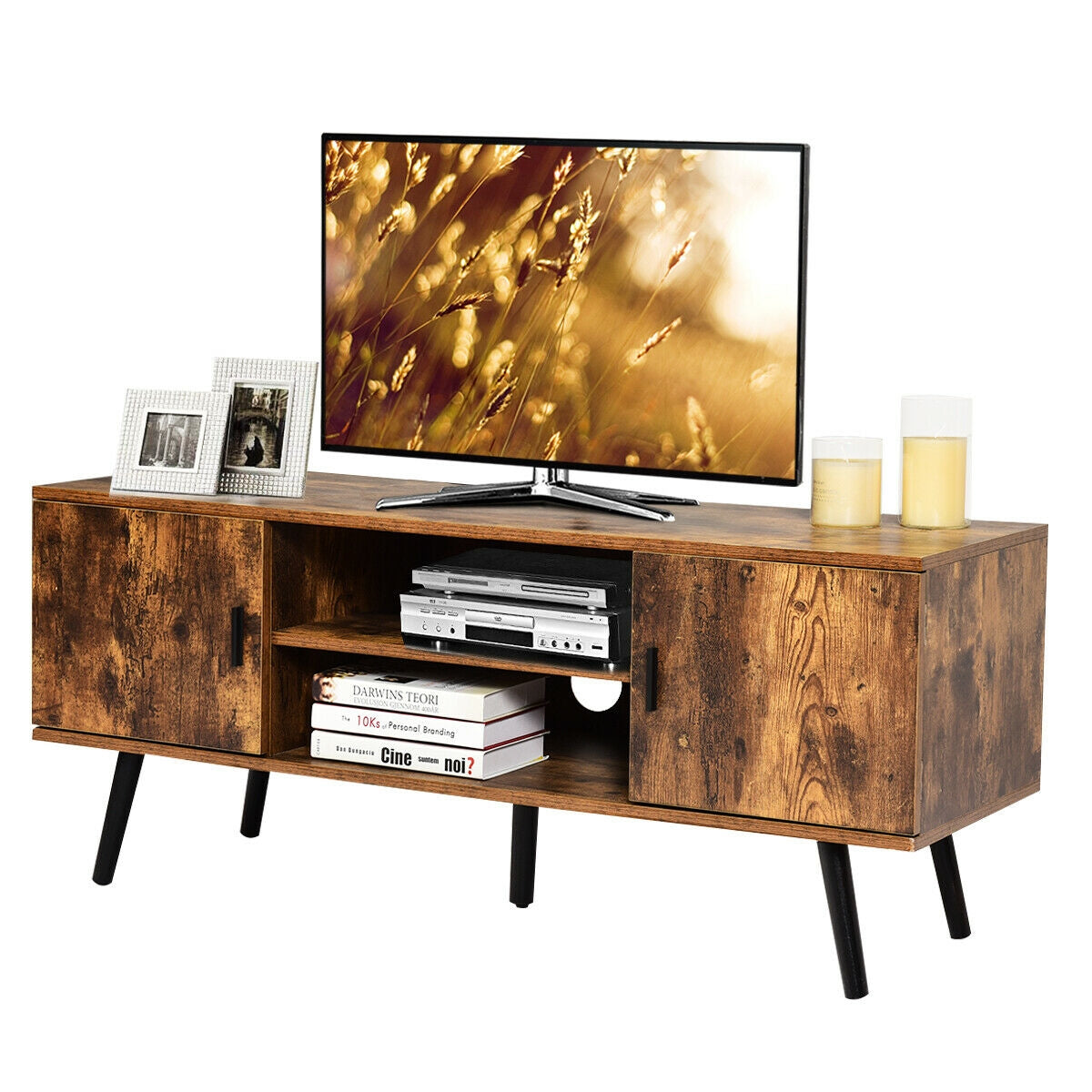 Industrial TV Stand with Storage Cabinets-Rustic Brown