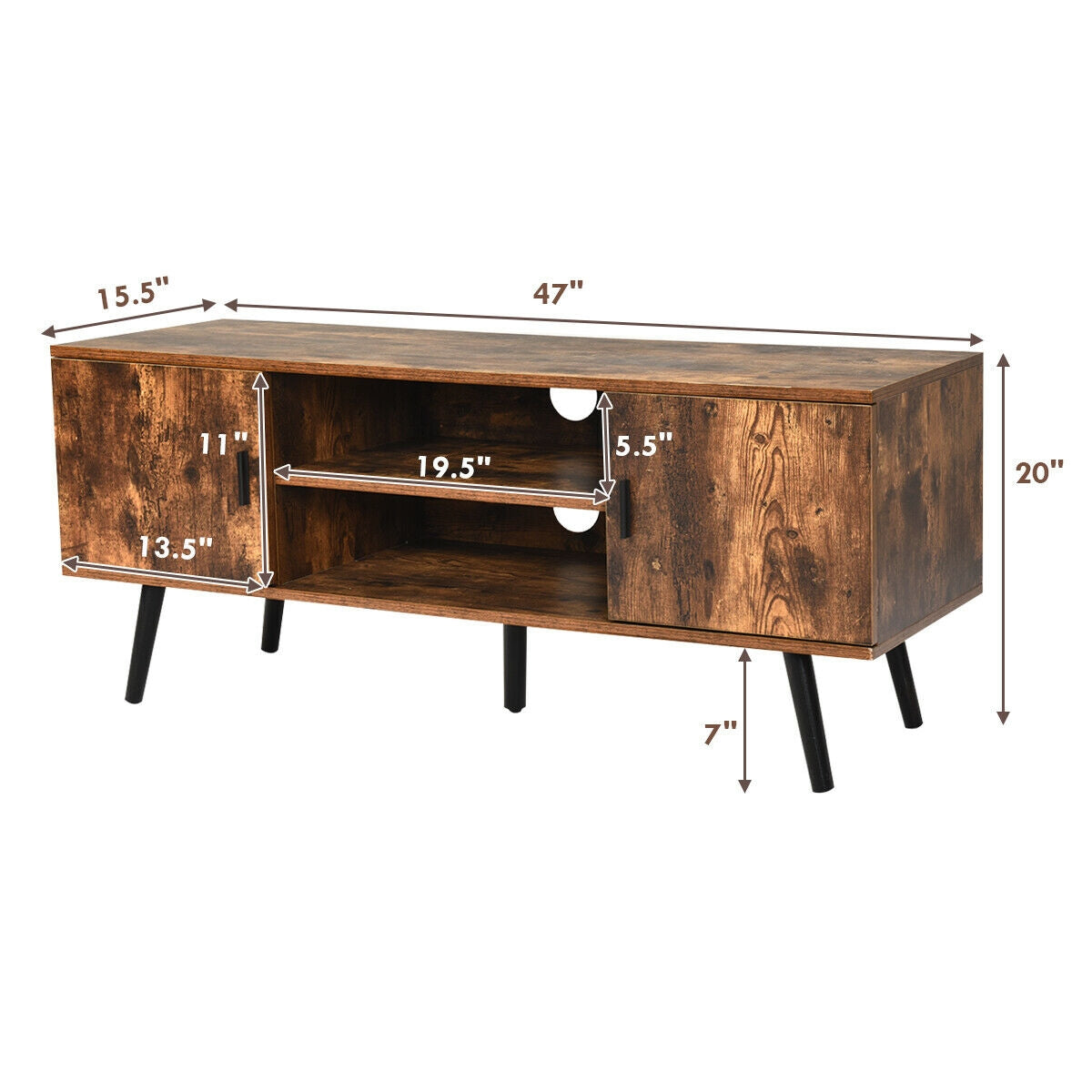 Industrial TV Stand with Storage Cabinets-Rustic Brown