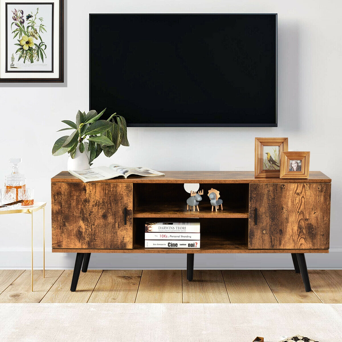 Industrial TV Stand with Storage Cabinets-Rustic Brown