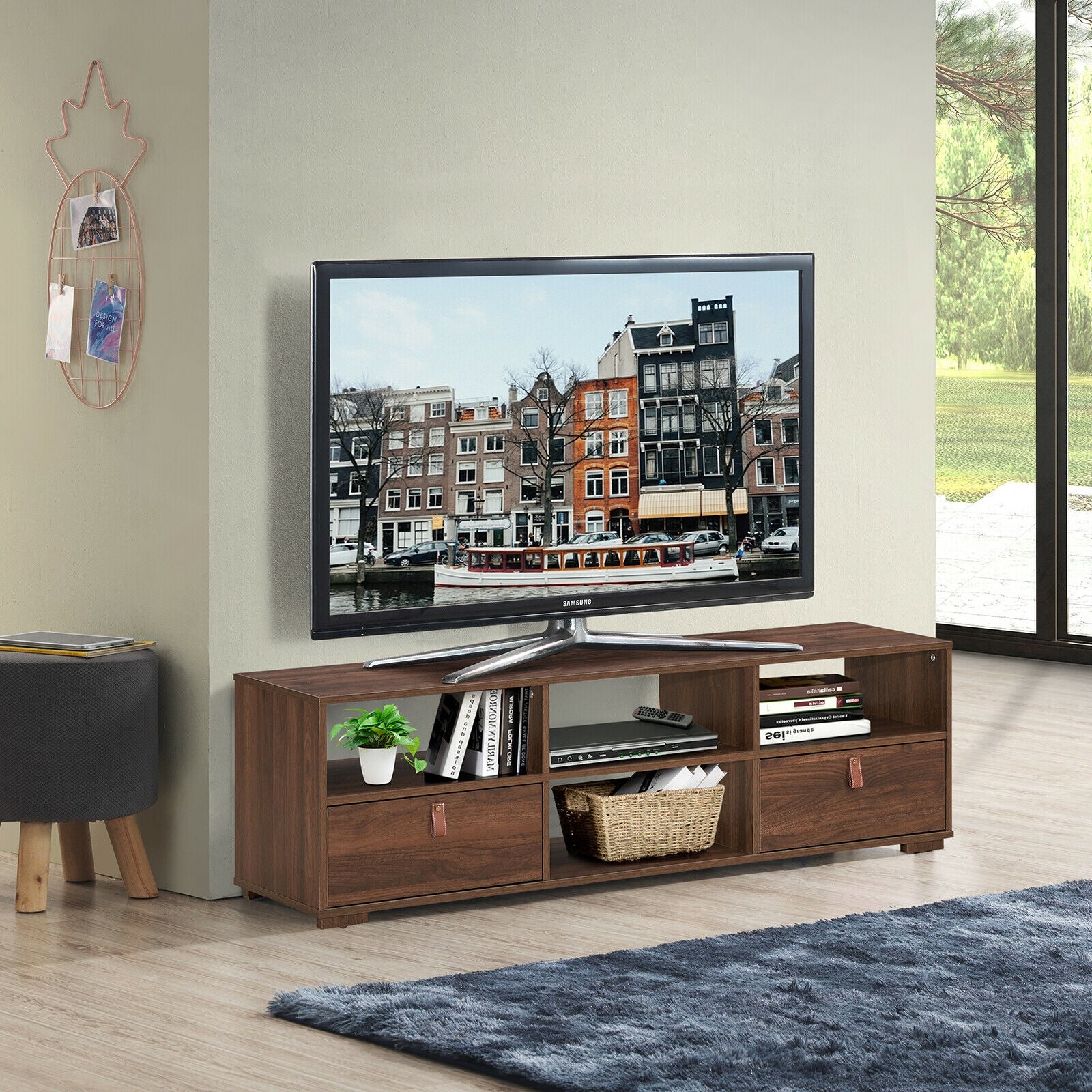 TV Stand Entertainment Media Center Console for TV's up to 60 Inch with Drawers Walnut-Walnut