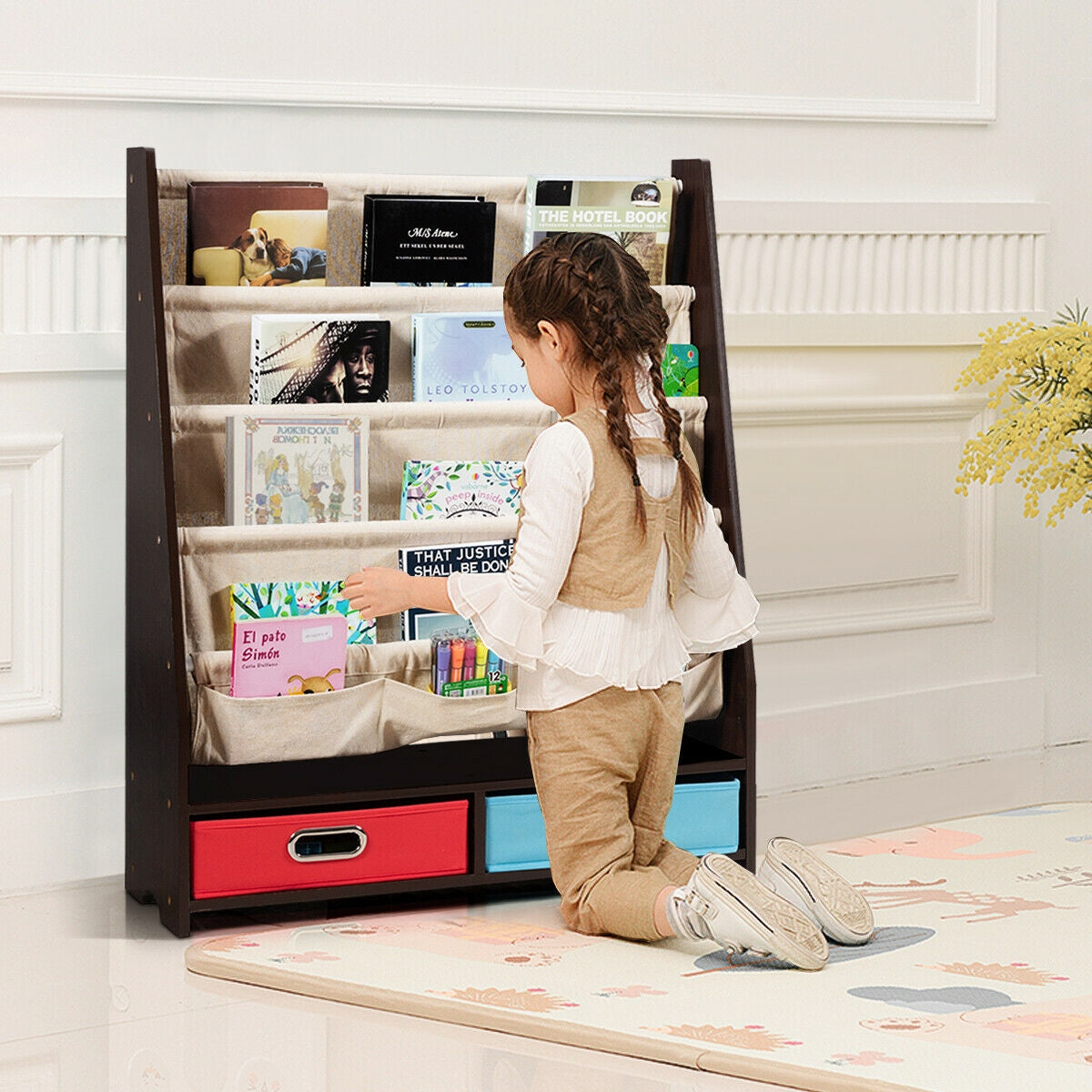 Kids Book and Toys Organizer Shelves-Brown