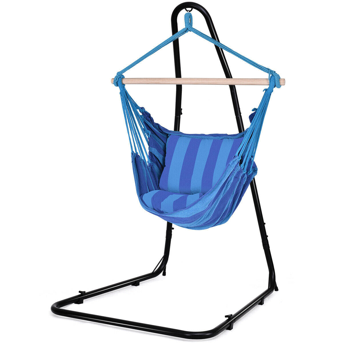 4 Color Deluxe Hammock Rope Chair Porch Yard Tree Hanging Air Swing Outdoor-Blue