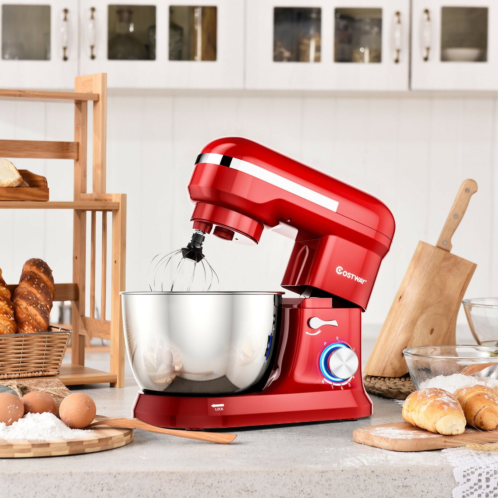 4.8 Qt 8-speed Electric Food Mixer with Dough Hook Beater-Red