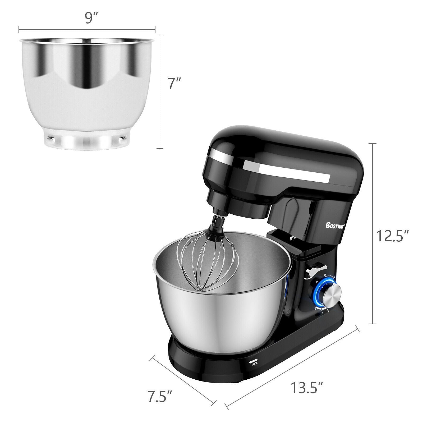 4.8 Qt 8-speed Electric Food Mixer with Dough Hook Beater-Black