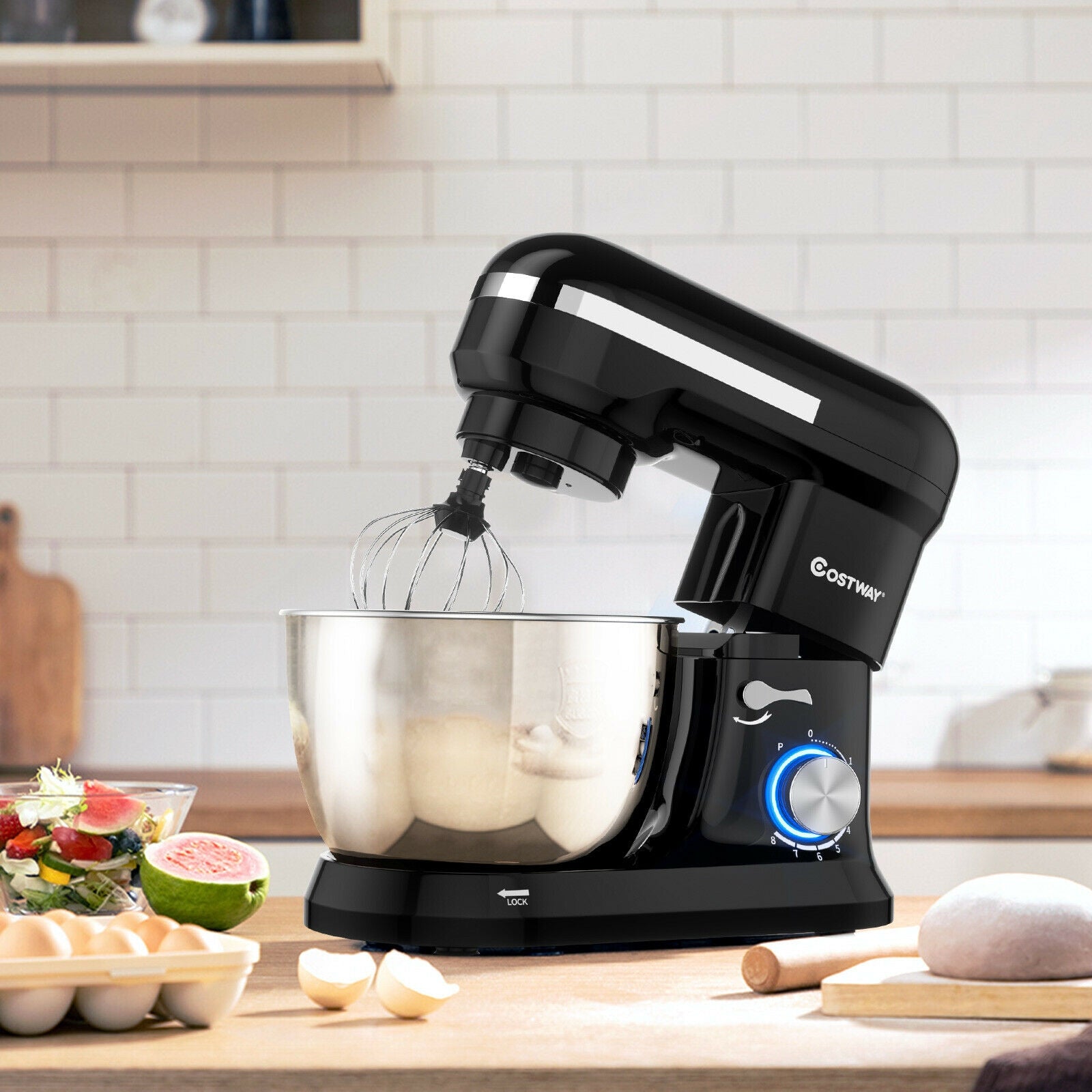 4.8 Qt 8-speed Electric Food Mixer with Dough Hook Beater-BlackÂ 