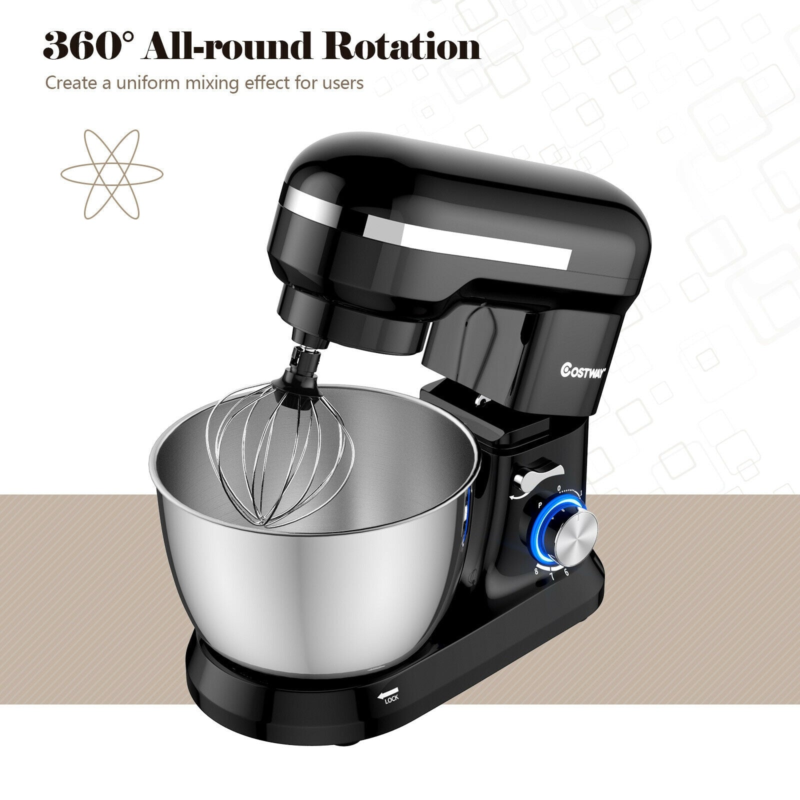 4.8 Qt 8-speed Electric Food Mixer with Dough Hook Beater-Black