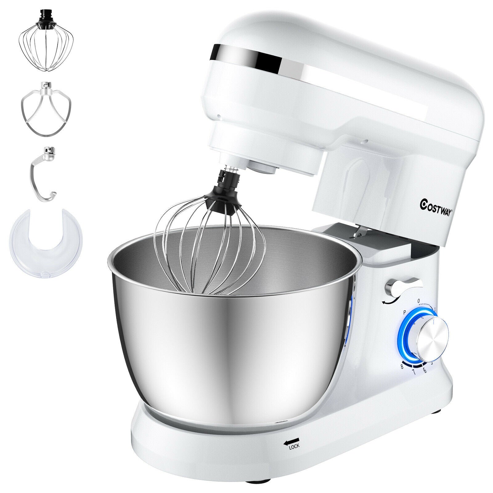 4.8 Qt 8-speed Electric Food Mixer with Dough Hook Beater-White