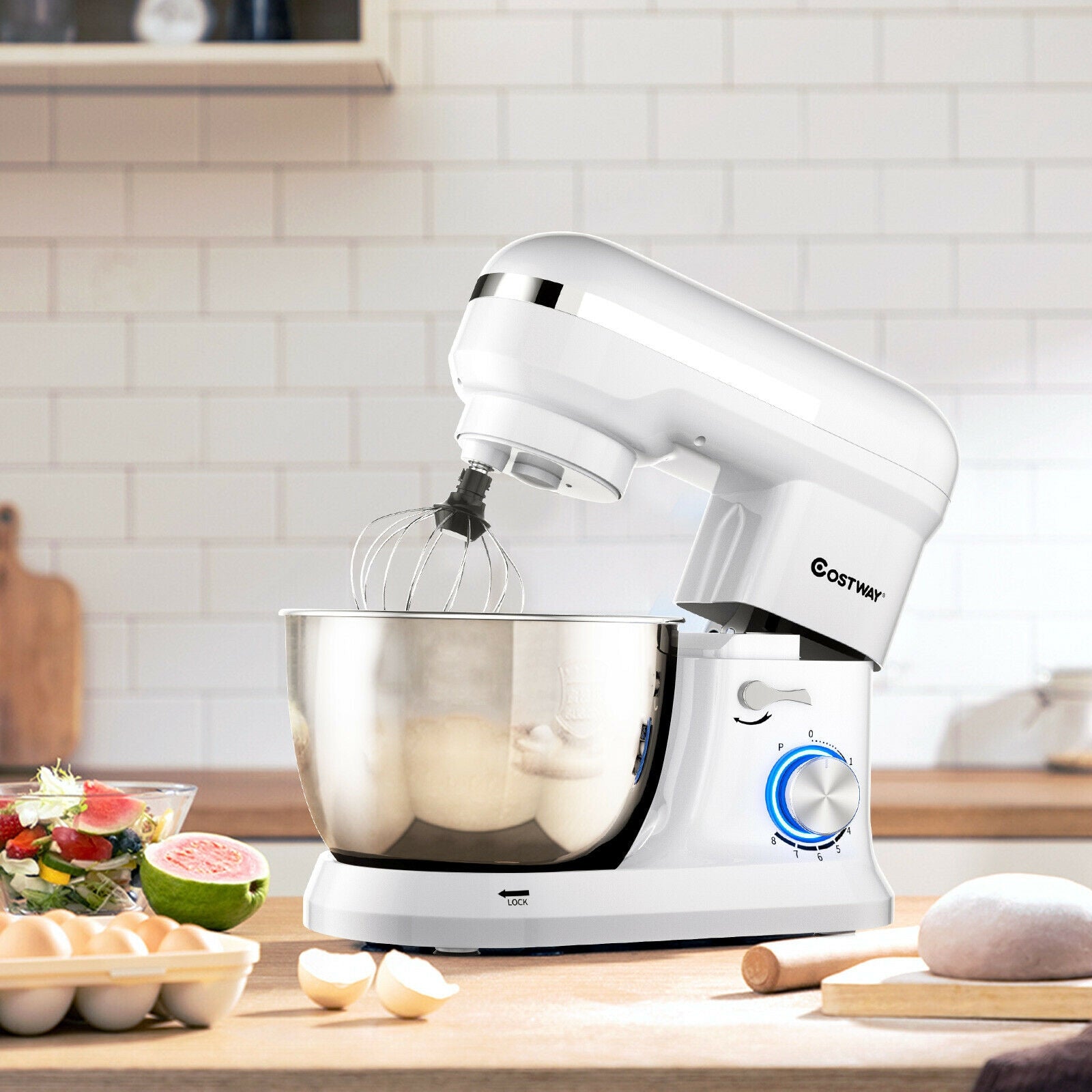 4.8 Qt 8-speed Electric Food Mixer with Dough Hook Beater-WhiteÂ 