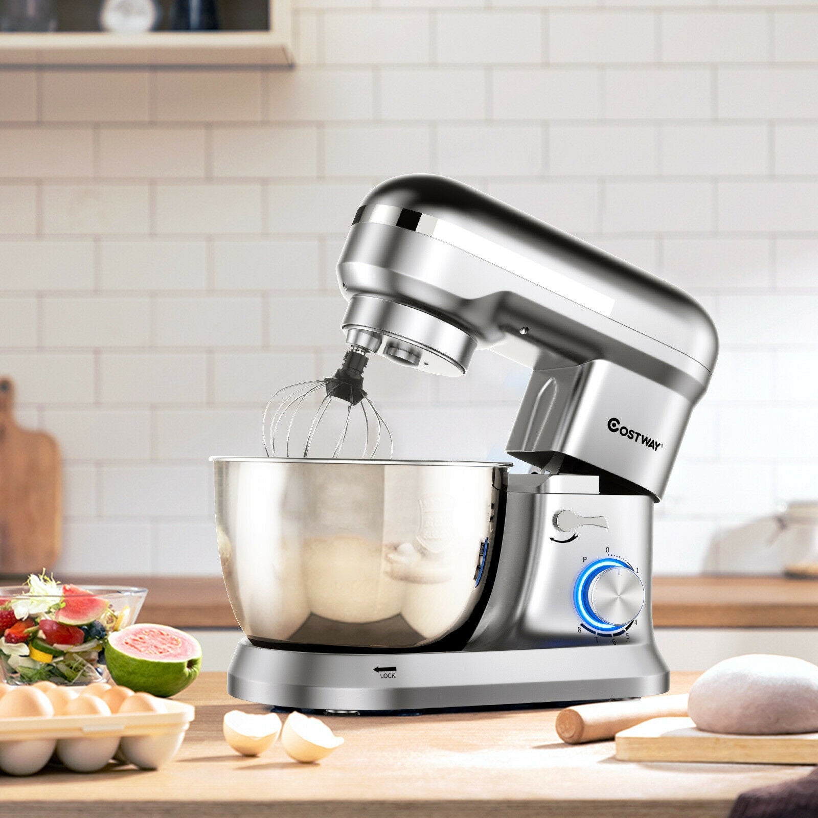 4.8 Qt 8-speed Electric Food Mixer with Dough Hook Beater-SilverÂ 