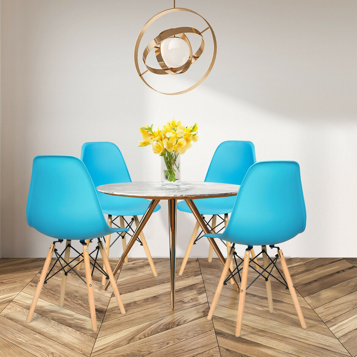 Set of 4 Mid Century Modern Dining Chairs with Wooden Legs-BlueÂ 