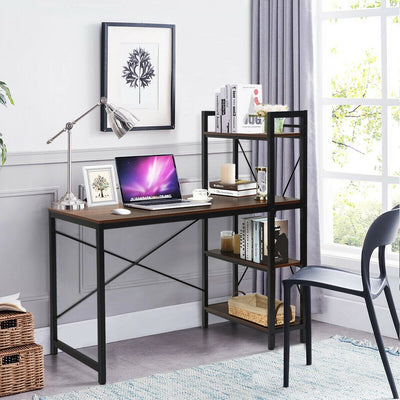 47.5 Inch Writing Study Computer Desk with 4-Tier Shelves-TanÂ 