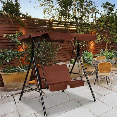 Loveseat Cushioned Patio Steel Frame Swing Glider-CoffeeÂ 