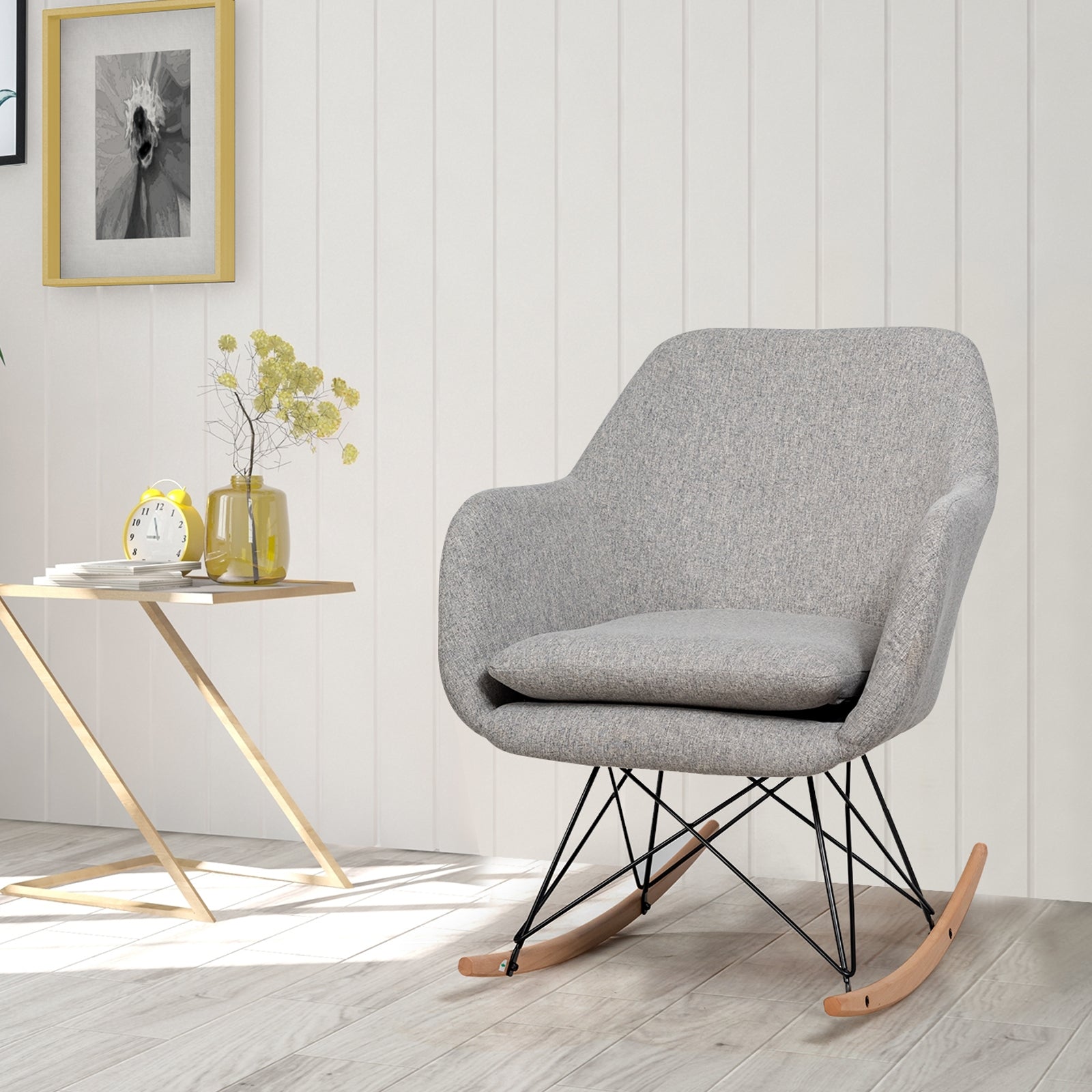 Accent Upholstered Fabric Rocking Armchair-Gray