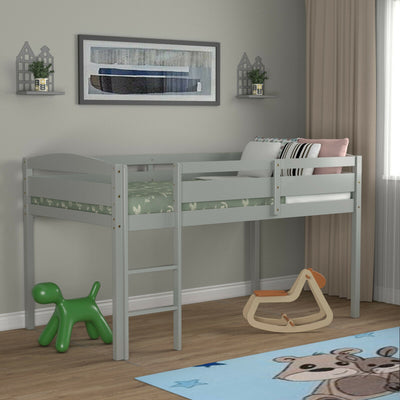 Wooden Twin Low Loft Bunk Bed with Guard Rail and Ladder-GrayÂ 