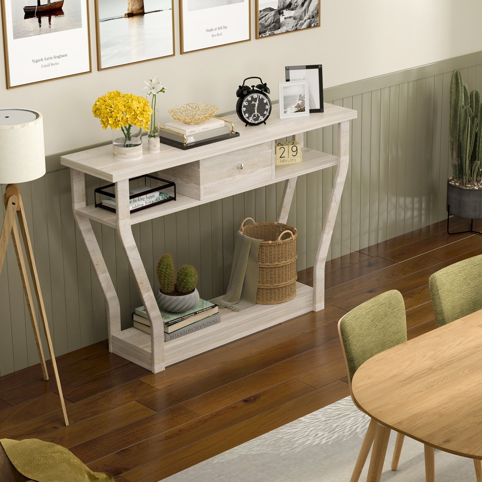 Modern Sofa Accent Table with Drawer-Gray