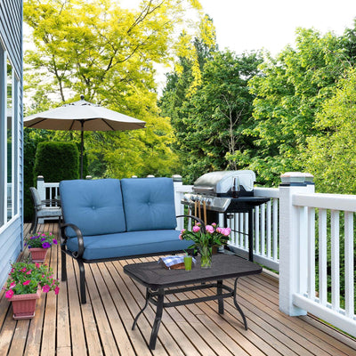 2 Pieces Patio Outdoor Cushioned Coffee Table Seat-BlueÂ 