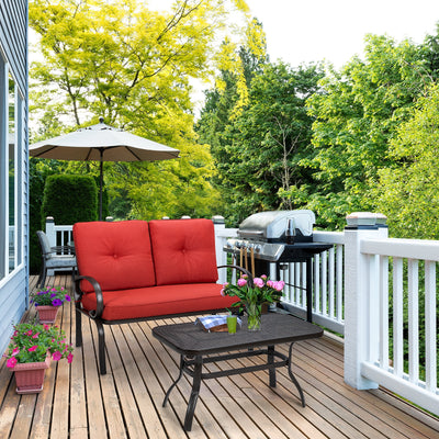 2 Pieces Patio Outdoor Cushioned Coffee Table Seat-RedÂ 
