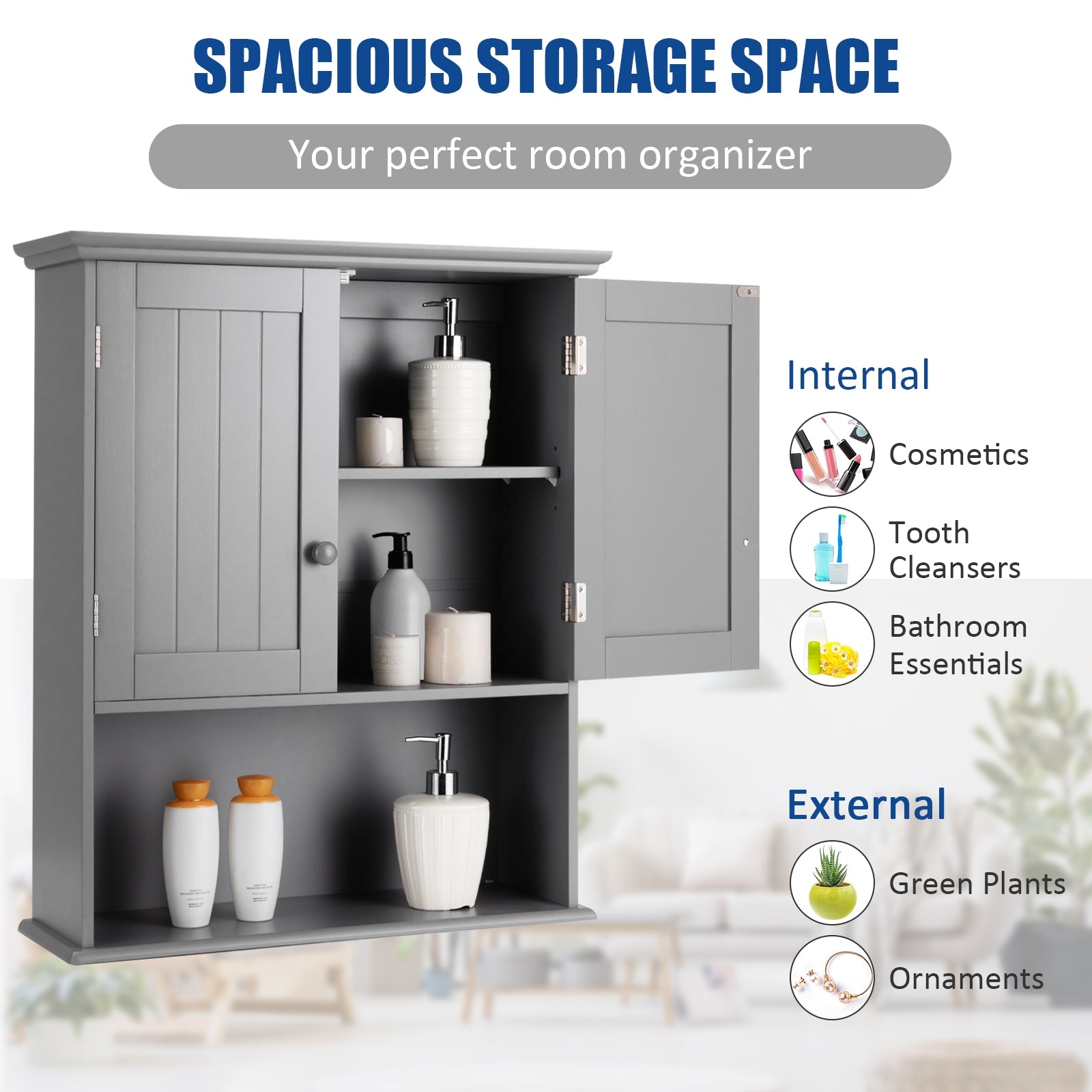 Wall Mount Bathroom Storage Cabinet-Gray