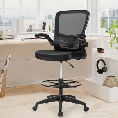 Height Adjustable Drafting Chair with Flip Up Arms-BlackÂ 