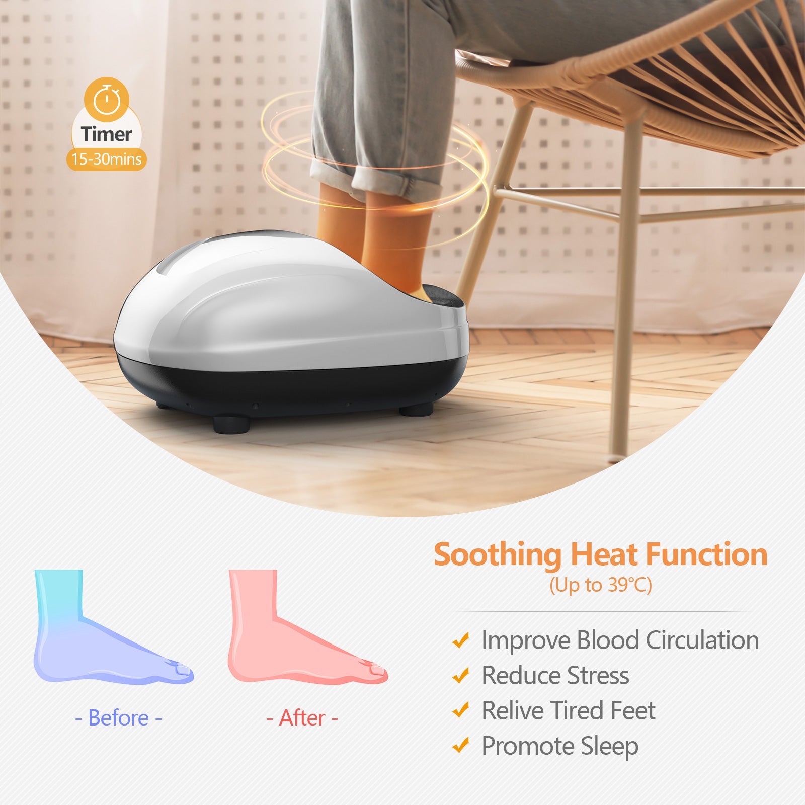 Shiatsu Foot Massager with Heat Kneading Rolling Scraping Air Compression-Silver