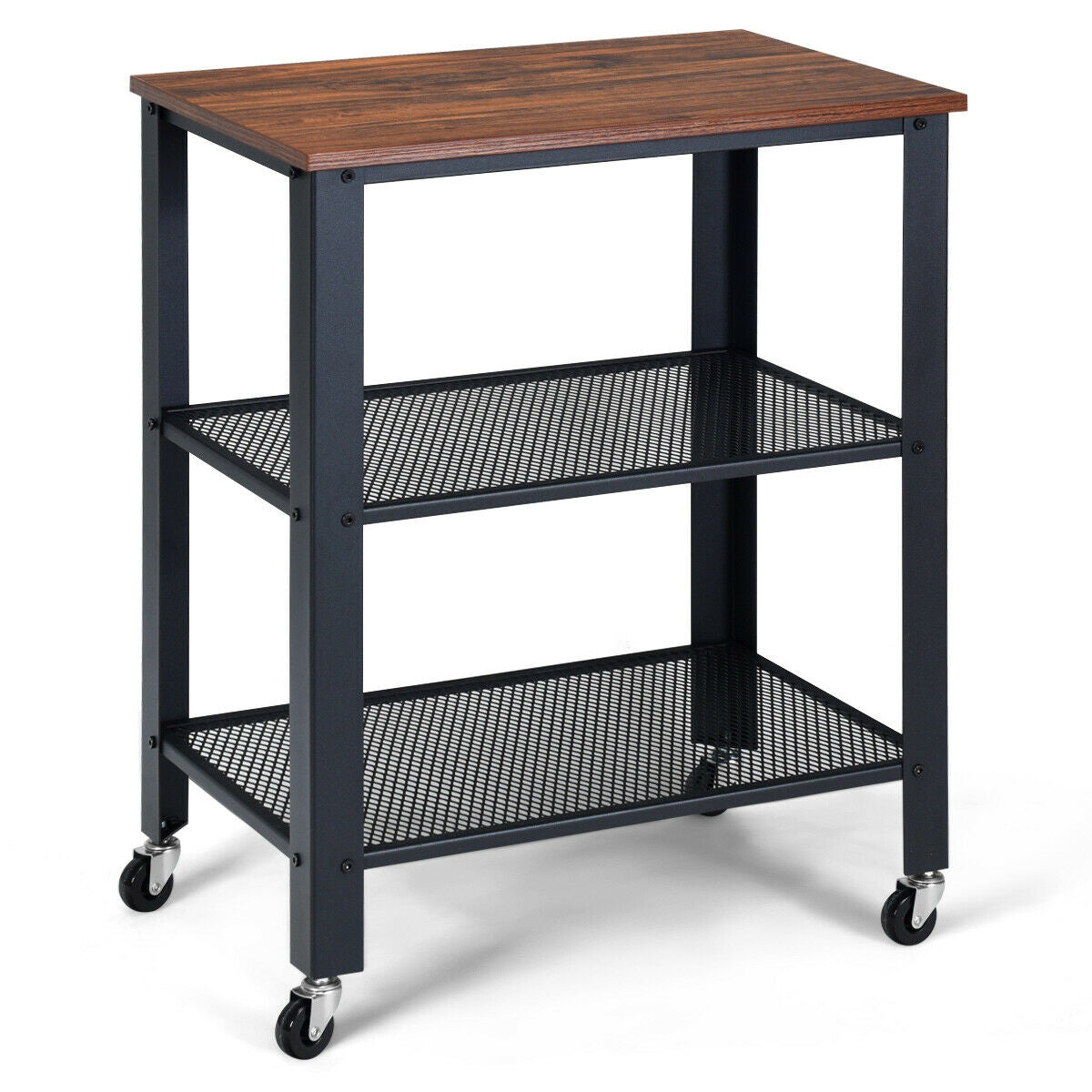 3-Tier Kitchen Utility  Industrial Cart with Storage-Brown