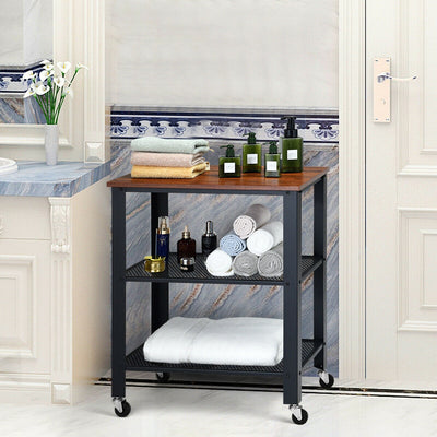 3-Tier Kitchen Utility  Industrial Cart with Storage-BrownÂ 
