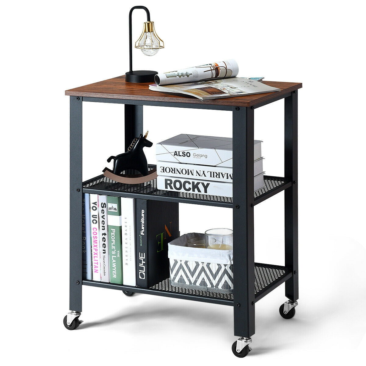 3-Tier Kitchen Utility  Industrial Cart with Storage-Brown