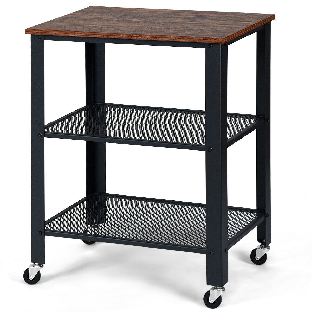 3-Tier Kitchen Utility  Industrial Cart with Storage-Brown