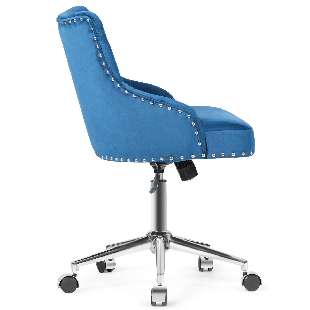 Tufted Upholstered Swivel Computer Desk Chair with Nailed Tri-Blue