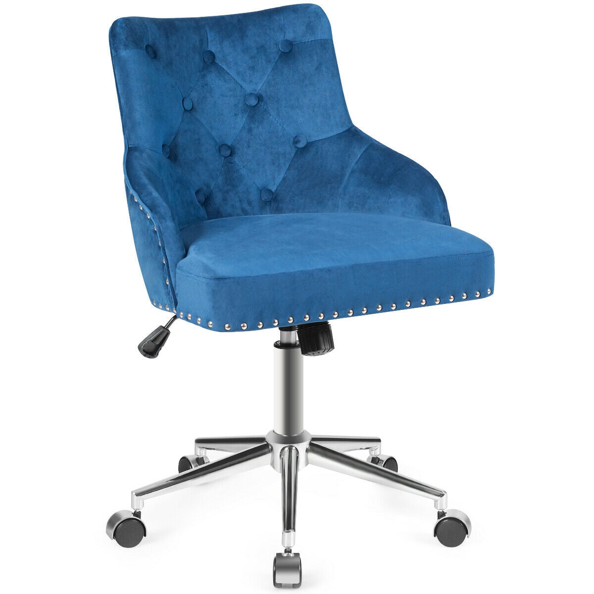 Tufted Upholstered Swivel Computer Desk Chair with Nailed Tri-Blue