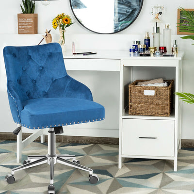 Tufted Upholstered Swivel Computer Desk Chair with Nailed Tri-BlueÂ 