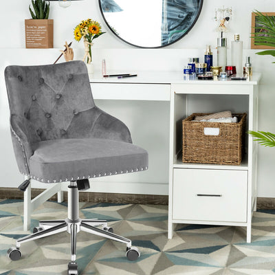 Tufted Upholstered Swivel Computer Desk Chair with Nailed Tri-GrayÂ 