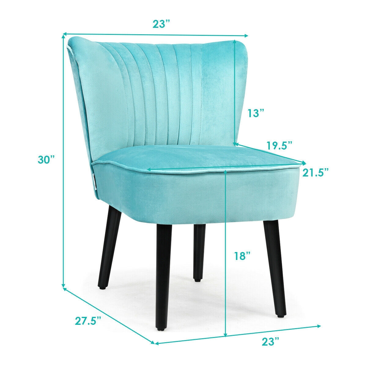 Set of 2 Armless Upholstered Leisure Accent Chair-Turquoise