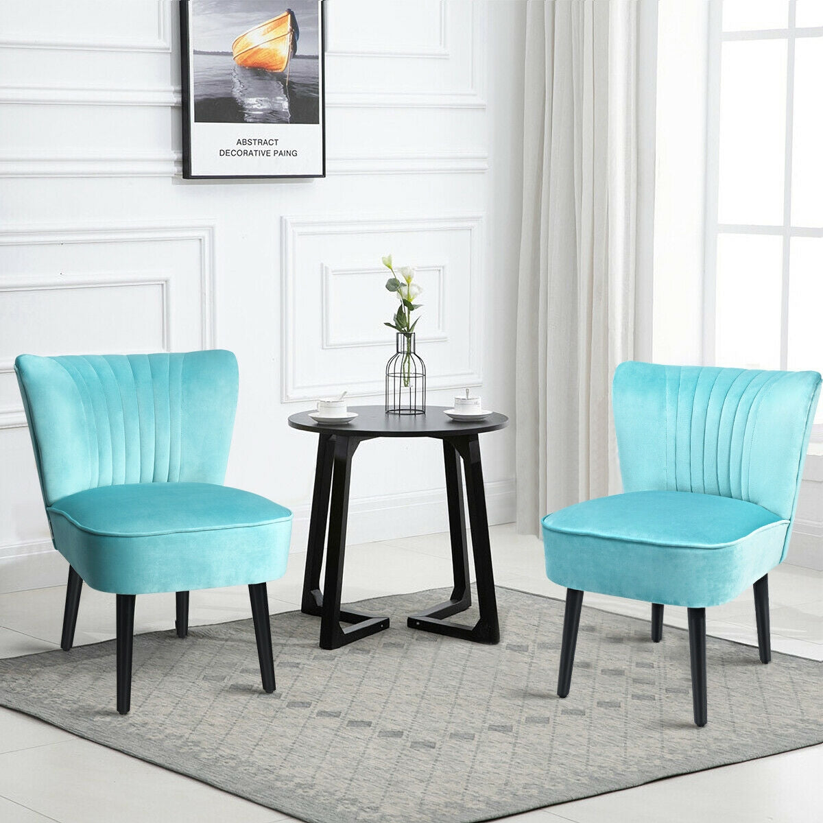 Set of 2 Armless Upholstered Leisure Accent Chair-Turquoise