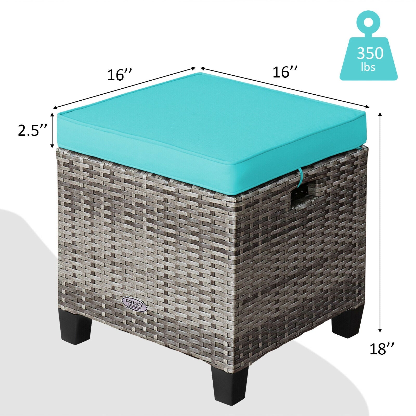 2PCS Patio Rattan Wicker Ottoman Seat with Removable Cushions-Turquoise