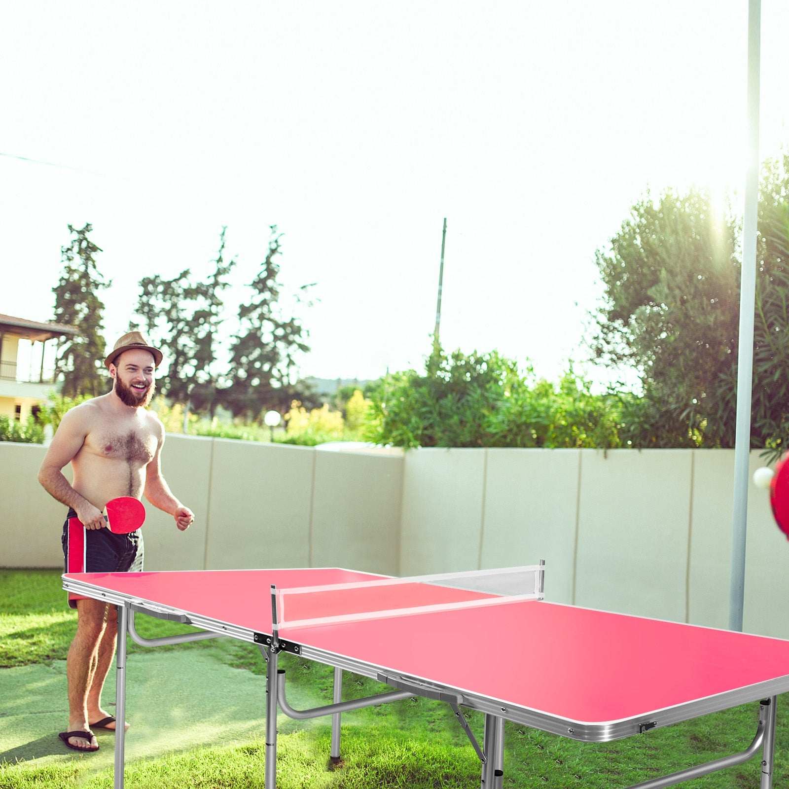 60 Inch Portable Tennis Ping Pong Folding Table with Accessories-RedÂ 