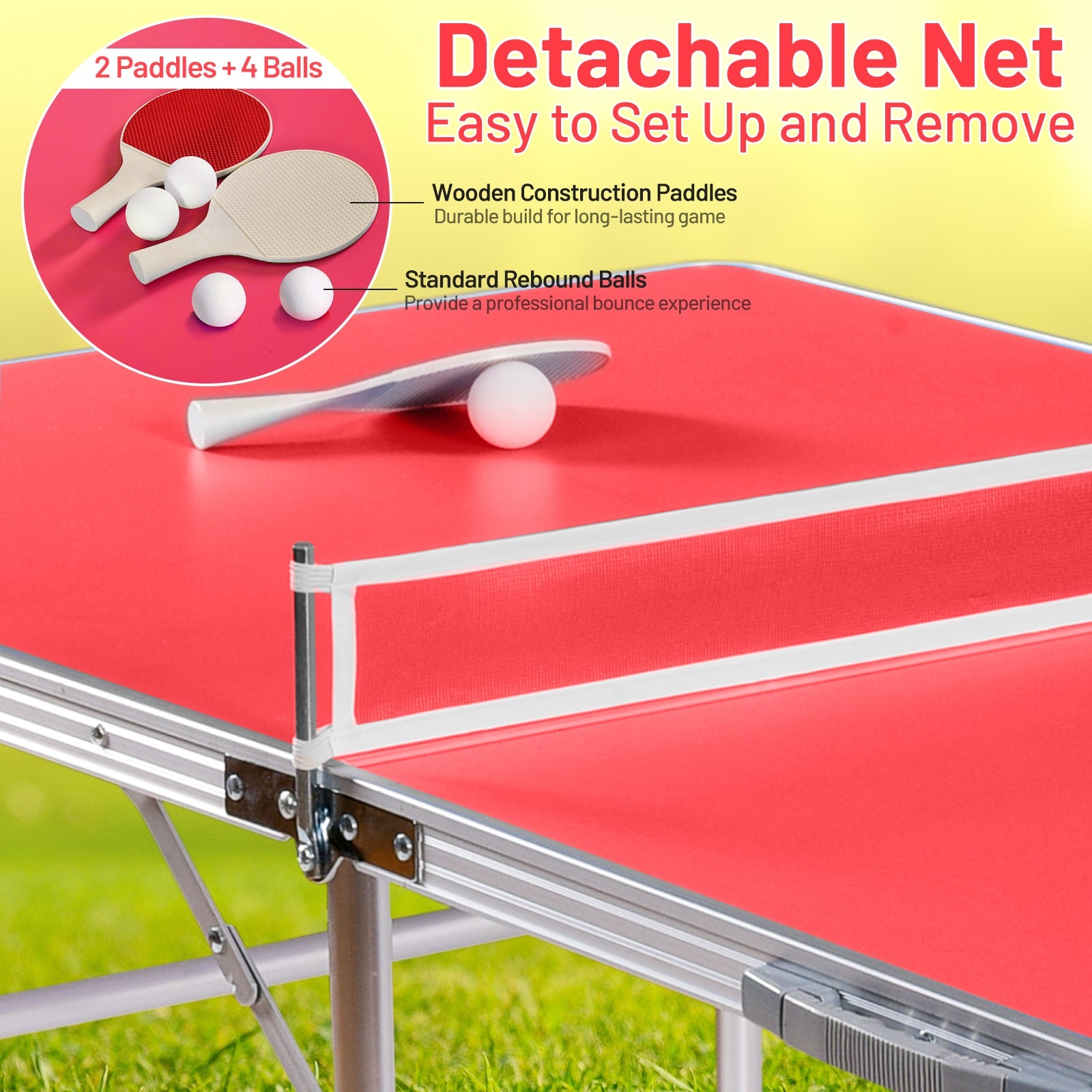 60 Inch Portable Tennis Ping Pong Folding Table with Accessories-Red